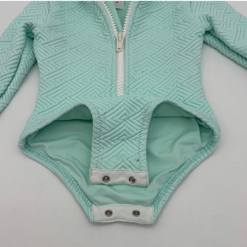 MINNY‎ WET Little Girl Rash Guard Swimsuit Long Sleeve Toddler Mint One Piece 2T